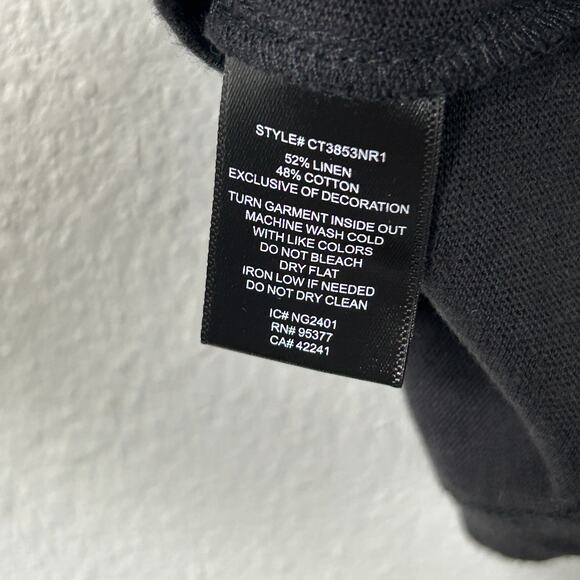 Sanctuary T-Shirt Size Small Black Easy Breeze Peasant Split Neck Linen Cotton - Picture 5 of 6